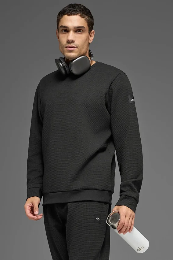 Waffle Lounge Long Sleeve Crew - Zwart