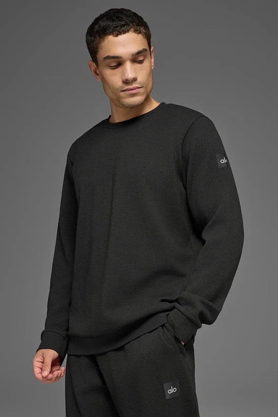 Waffle Lounge Long Sleeve Crew - Zwart