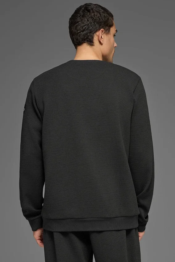 Waffle Lounge Long Sleeve Crew - Zwart