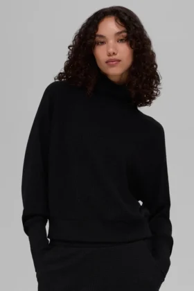 Waffle Weekend Escape Mock Neck met lange mouwen - Zwart