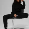 Waffle Weekend Escape Mock Neck met lange mouwen - Zwart