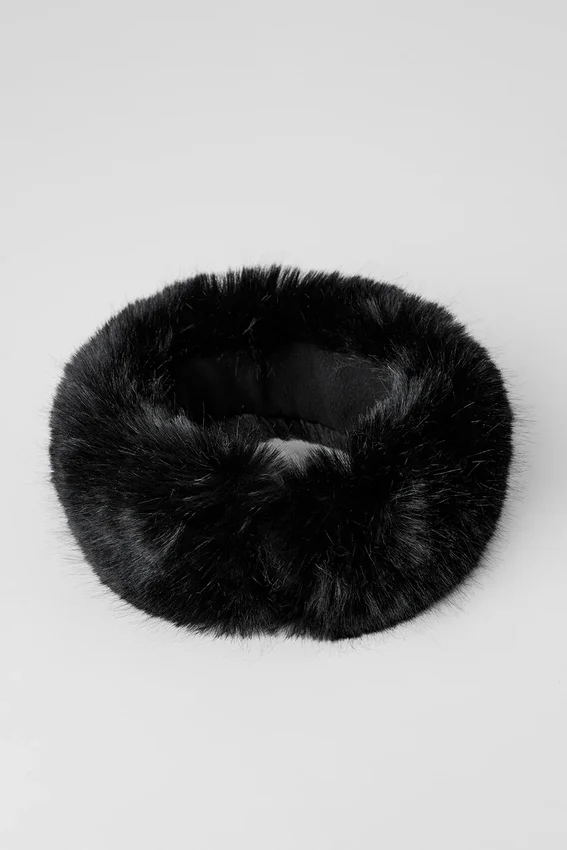 Weelderige Wintersun-haarband van imitatiebont - Zwart