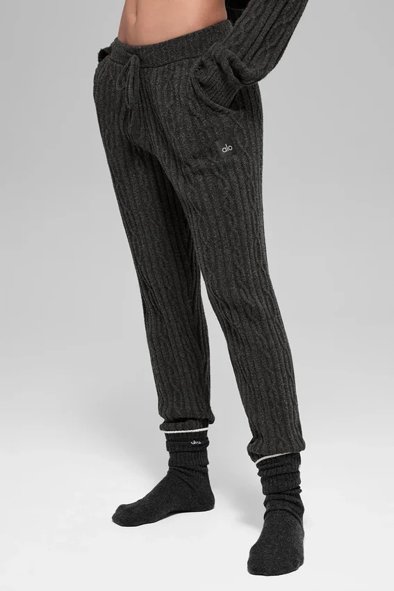 Winter Bliss-broek met kabelpatroon - donker gemêleerd grijs