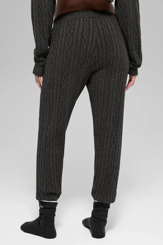 Winter Bliss-broek met kabelpatroon - donker gemêleerd grijs