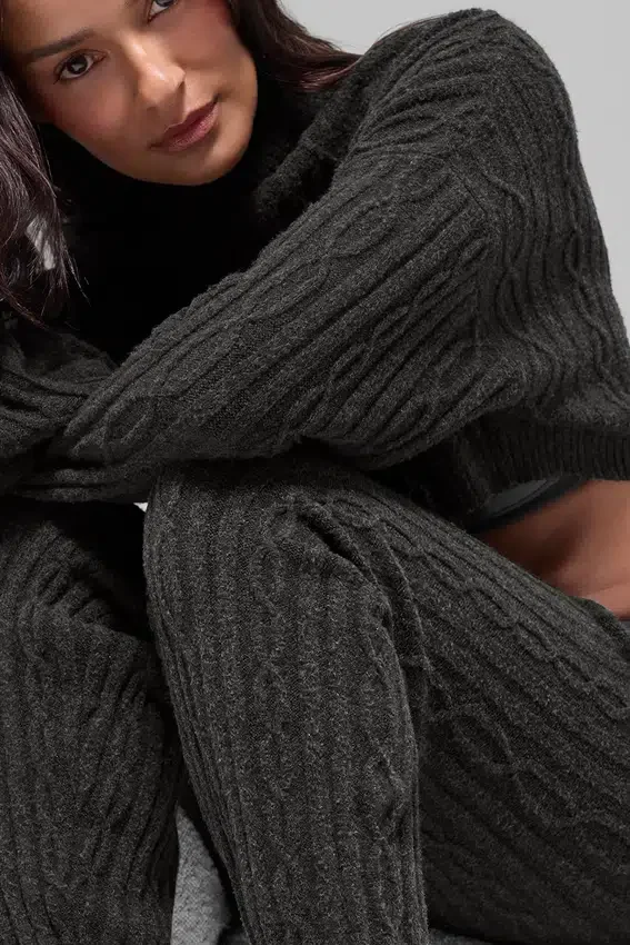 Winter Bliss-broek met kabelpatroon - donker gemêleerd grijs