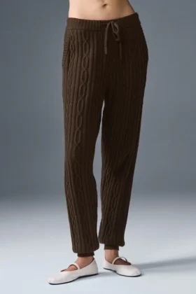 Winter Bliss-broek met kabelpatroon - Espresso