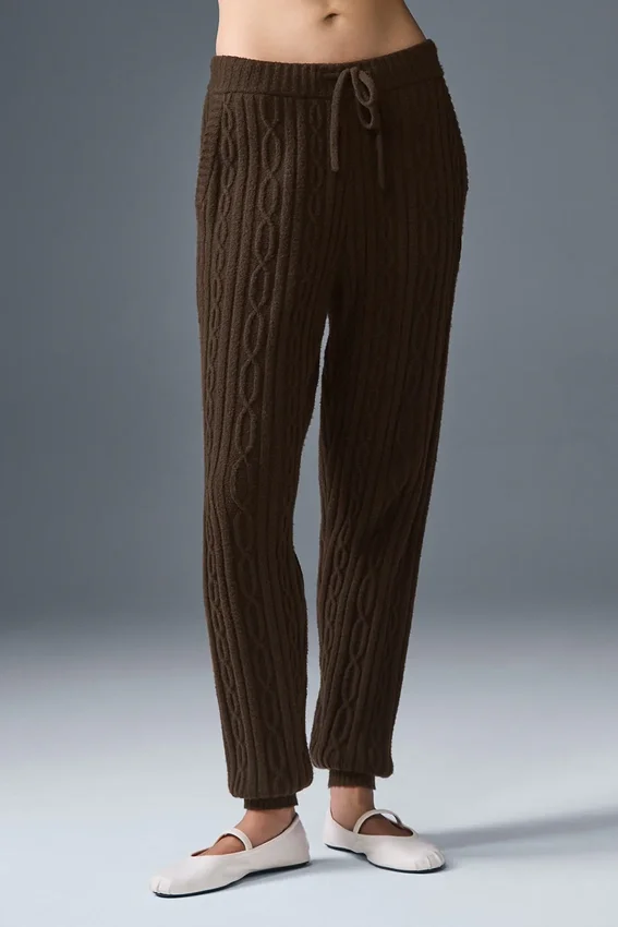 Winter Bliss-broek met kabelpatroon - Espresso