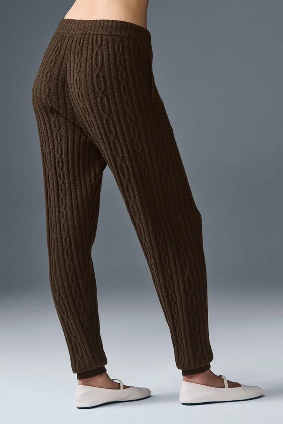 Winter Bliss-broek met kabelpatroon - Espresso