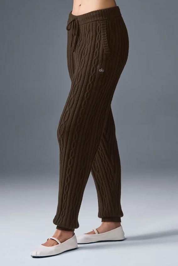 Winter Bliss-broek met kabelpatroon - Espresso