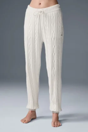 Winter Bliss-broek met kabelpatroon - ivoor
