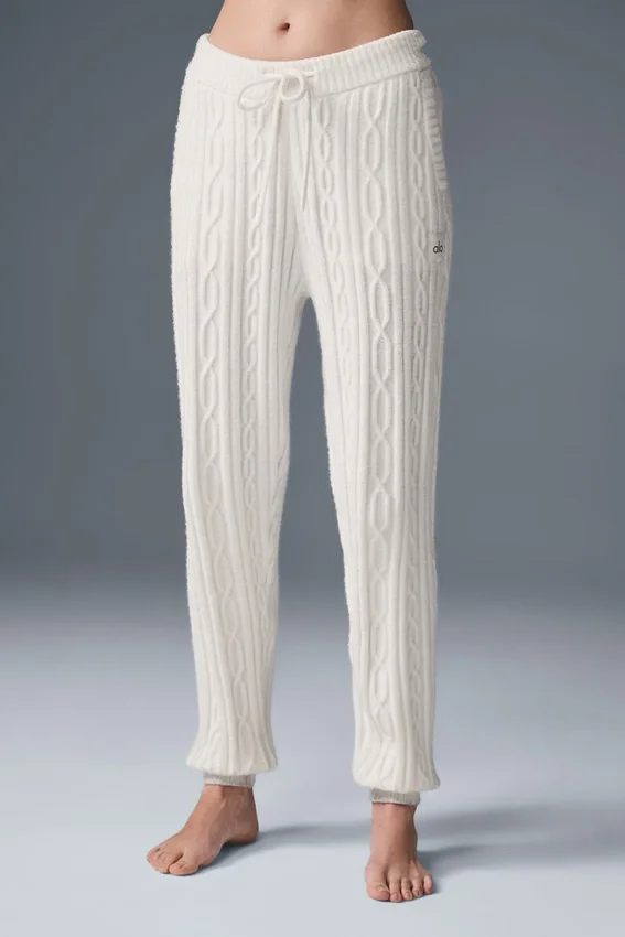 Winter Bliss-broek met kabelpatroon - ivoor