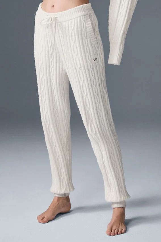 Winter Bliss-broek met kabelpatroon - ivoor