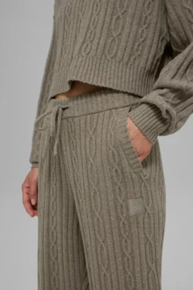 Winter Bliss-broek met kabelpatroon – Licht cacao