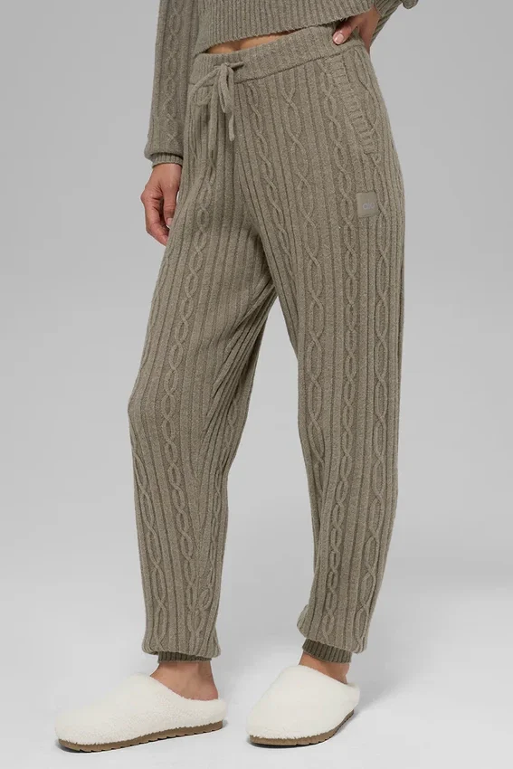 Winter Bliss-broek met kabelpatroon - Licht cacao