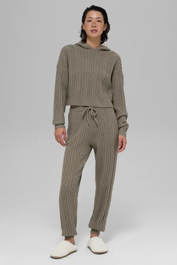 Winter Bliss-broek met kabelpatroon - Licht cacao