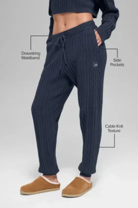 Winter Bliss-broek met kabelpatroon – Marineblauw