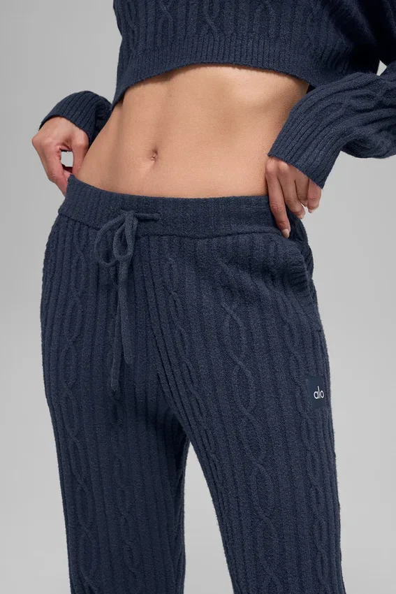 Winter Bliss-broek met kabelpatroon - Marineblauw