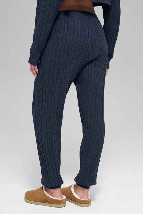 Winter Bliss-broek met kabelpatroon - Marineblauw