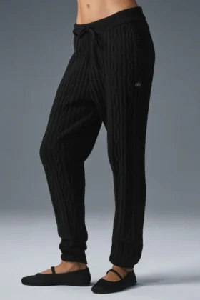 Winter Bliss-broek met kabelpatroon - Zwart