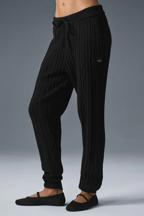 Winter Bliss-broek met kabelpatroon - Zwart