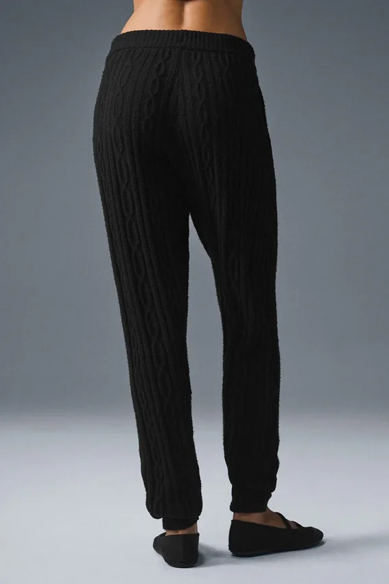 Winter Bliss-broek met kabelpatroon - Zwart