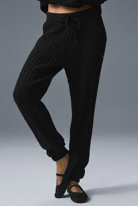 Winter Bliss-broek met kabelpatroon - Zwart