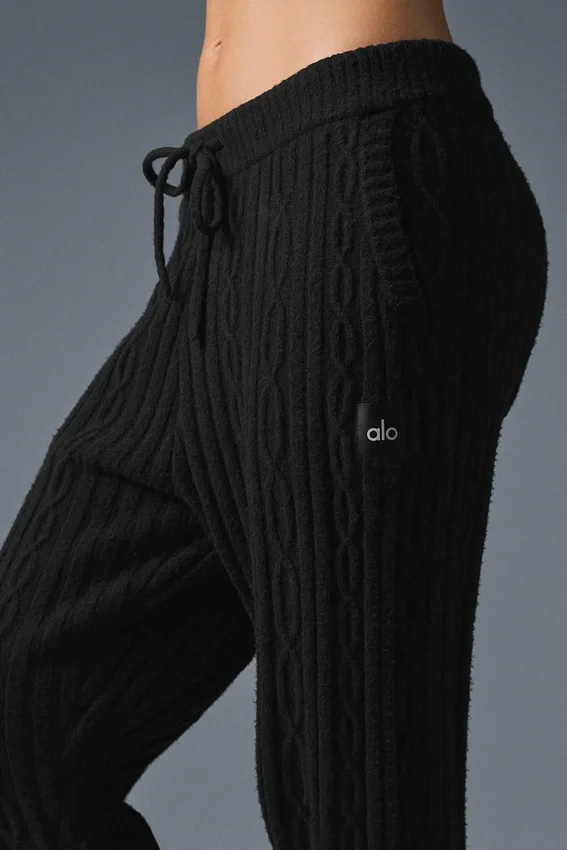 Winter Bliss-broek met kabelpatroon - Zwart