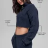 Winter Bliss cropped coltrui met lange mouwen in kabelpatroon - Navy