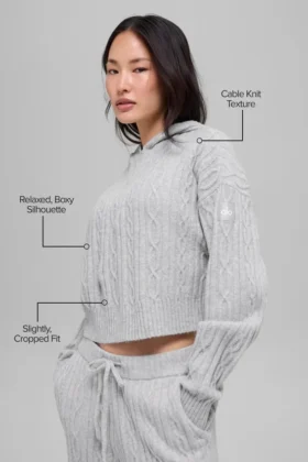 Winter Bliss-hoodie met kabelpatroon – Athletic Heather Grey