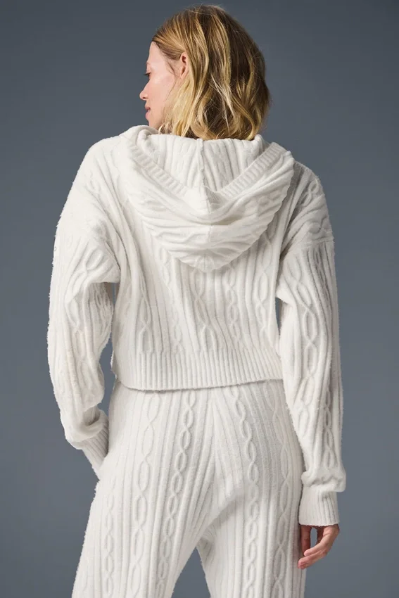 Winter Bliss-hoodie met kabelpatroon - ivoor