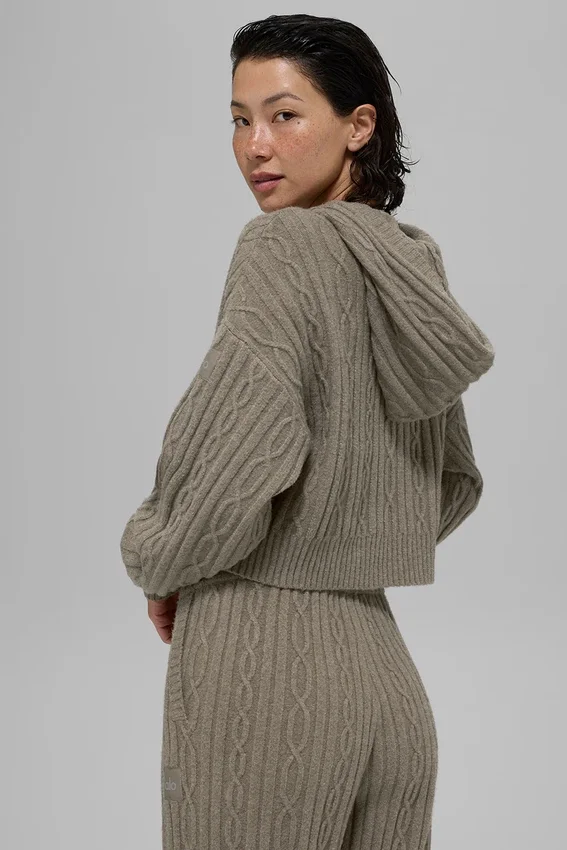 Winter Bliss-hoodie met kabelpatroon - Licht cacao