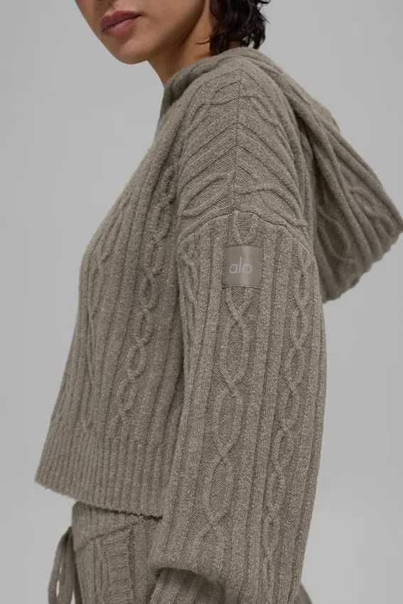 Winter Bliss-hoodie met kabelpatroon - Licht cacao