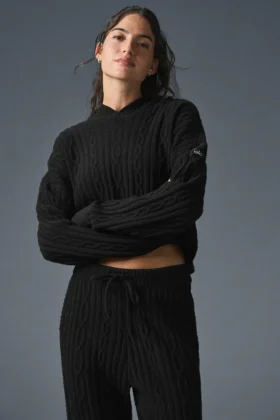 Winter Bliss-hoodie met kabelpatroon - Zwart