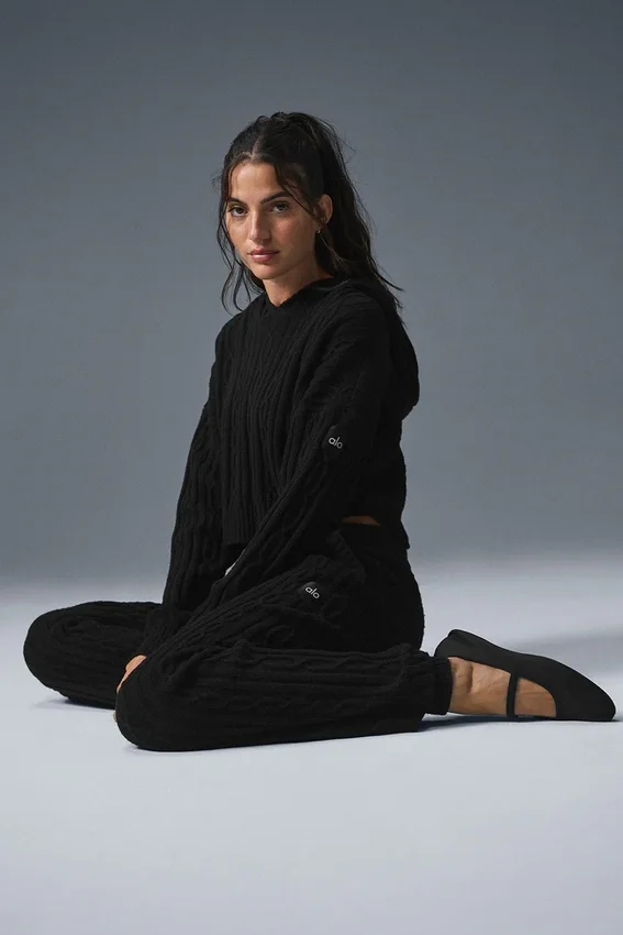 Winter Bliss-hoodie met kabelpatroon - Zwart