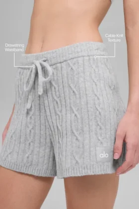 Winter Bliss-korte broek met kabelpatroon – Athletic Heather Grey