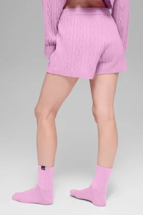Winter Bliss-korte broek met kabelpatroon – Candy Heart Pink
