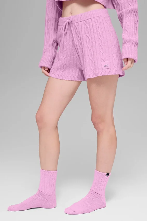 Winter Bliss-korte broek met kabelpatroon – Candy Heart Pink