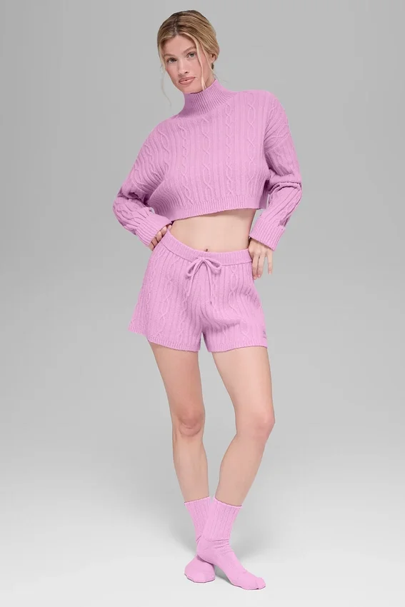 Winter Bliss-korte broek met kabelpatroon – Candy Heart Pink