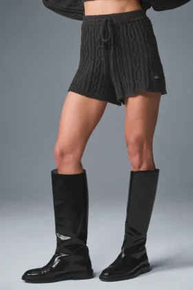 Winter Bliss-korte broek met kabelpatroon - donker gemêleerd grijs