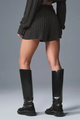 Winter Bliss-korte broek met kabelpatroon – donker gemêleerd grijs
