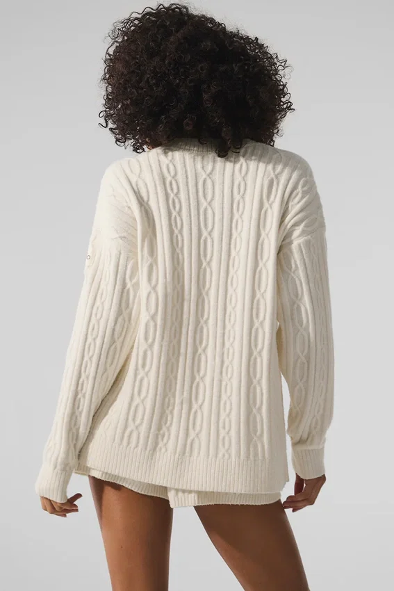 Winter Bliss-vest met kabelpatroon - Ivoor