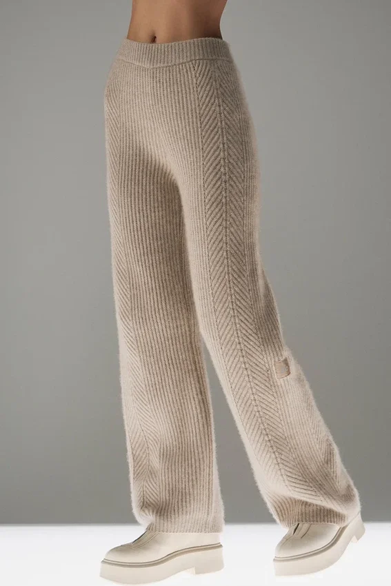 Winter Magic kasjmier broek met wijde pijpen - Flax Heather