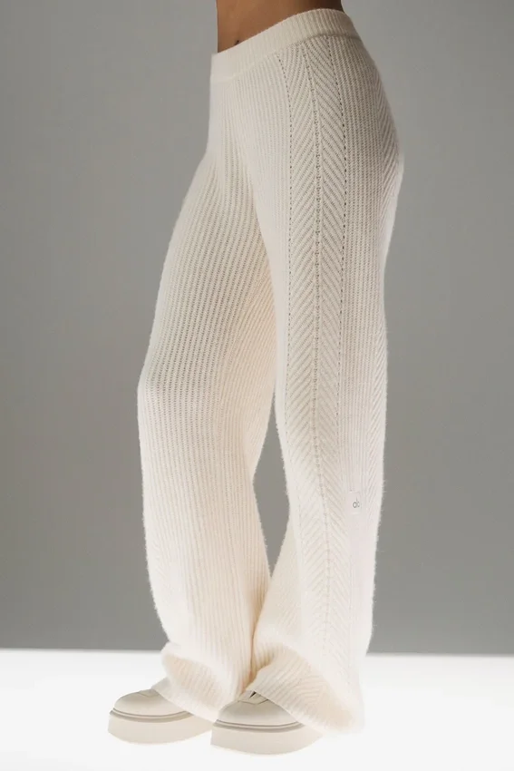Winter Magic kasjmier broek met wijde pijpen - ivoor