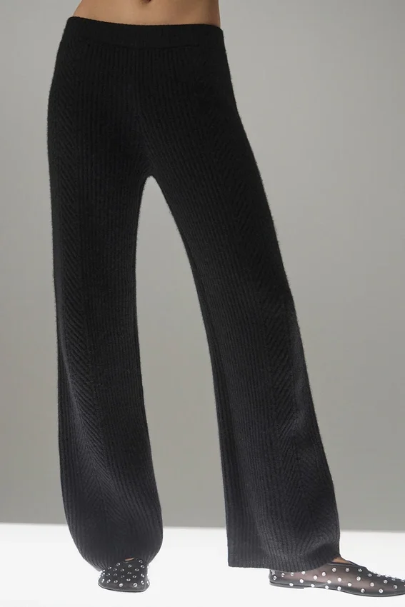 Winter Magic kasjmier broek met wijde pijpen - Zwart