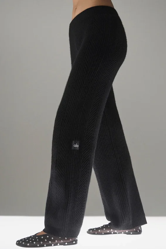 Winter Magic kasjmier broek met wijde pijpen - Zwart