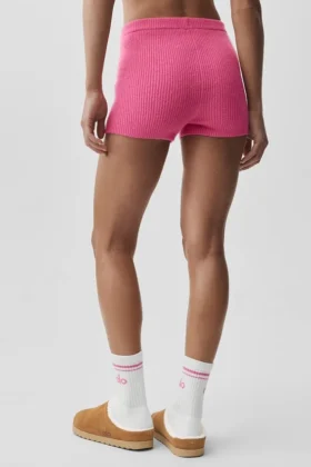 Wollen kasjmier geribbelde Noble-korte broek – Paradise Pink