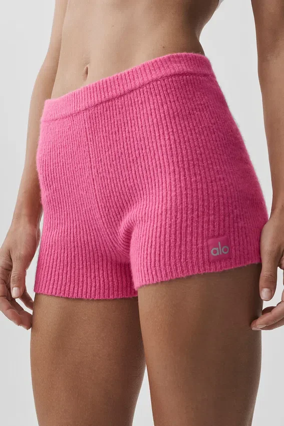 Wollen kasjmier geribbelde Noble-korte broek – Paradise Pink