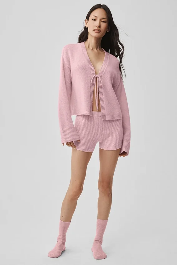 Wollen kasjmier geribbelde Noble-korte broek – Vintage roze