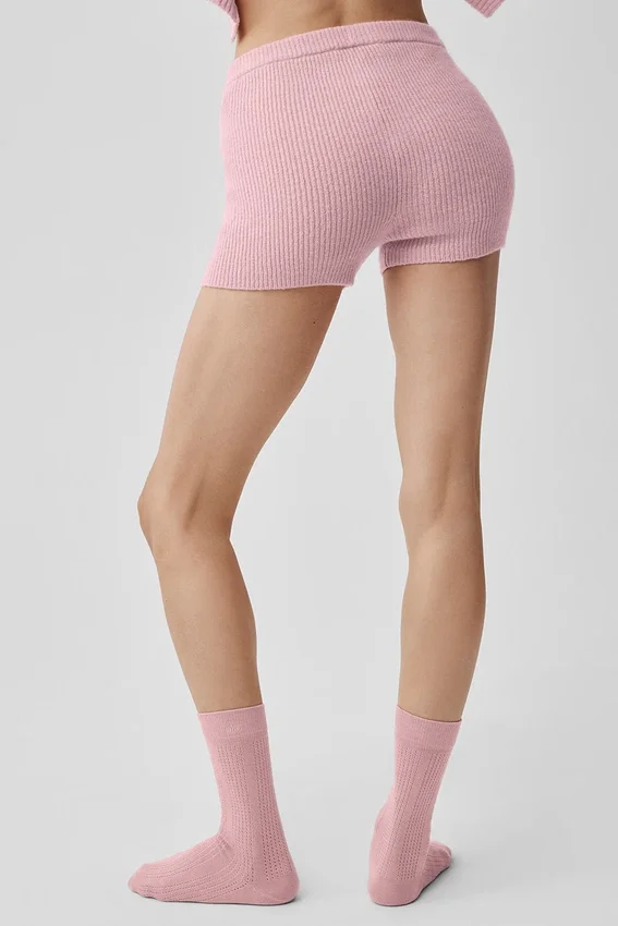 Wollen kasjmier geribbelde Noble-korte broek – Vintage roze