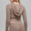 Wollen kasjmier geribde Noble Hoodie met volledige ritssluiting - Chai Latte